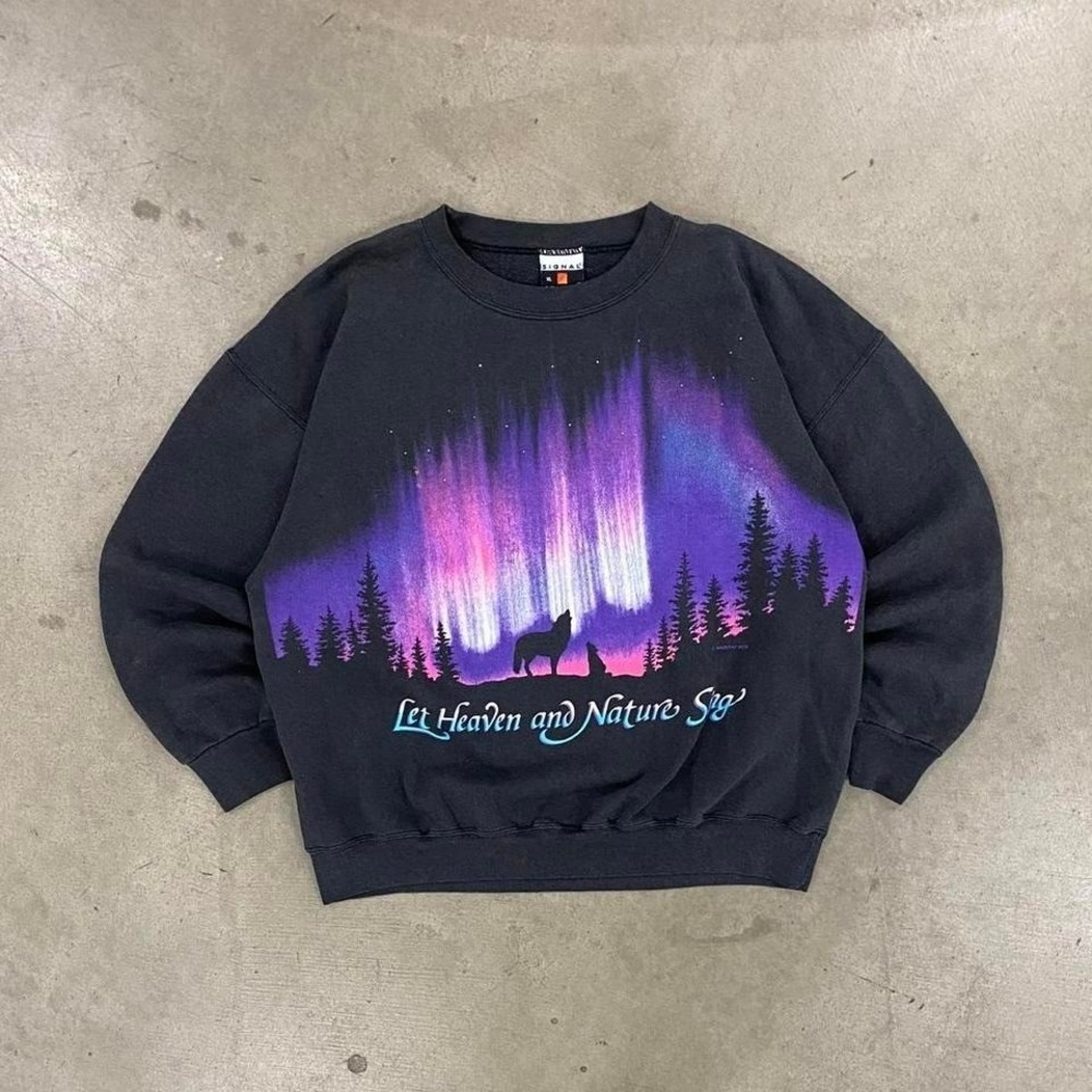 Vintage Northern Lights Nature Habitat Signal Sports Wraparound Sweatshirt XL
